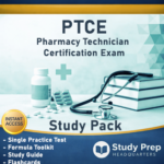 PTCE study pack with pharmacy technician practice test, flashcards, and formula toolkit